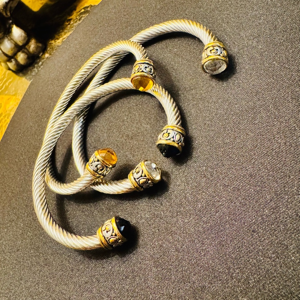 Women's Stainless Steel 7mm Open Cuff Cable Bangle Bracelet SET- ALL 3